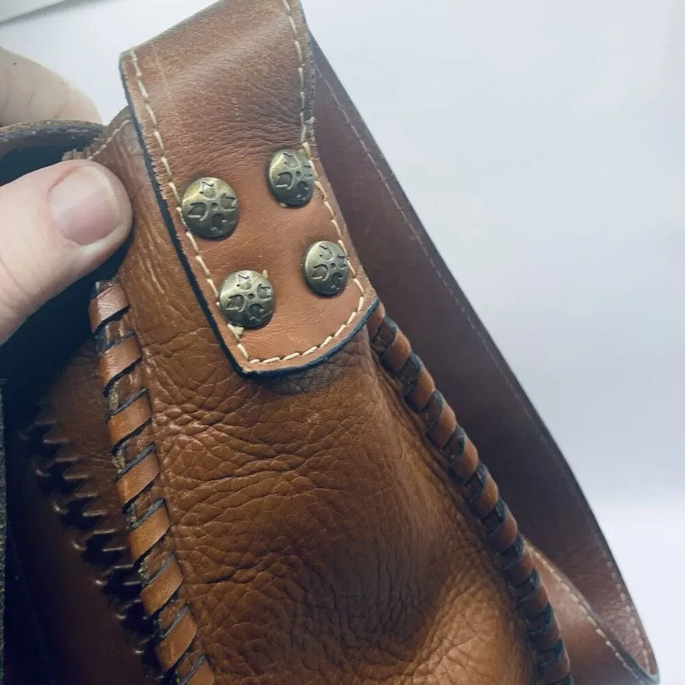 PATRICIA NASH HAND TOOLED SATCHEL CROSS BODY BAG PURSE Brown Leather
